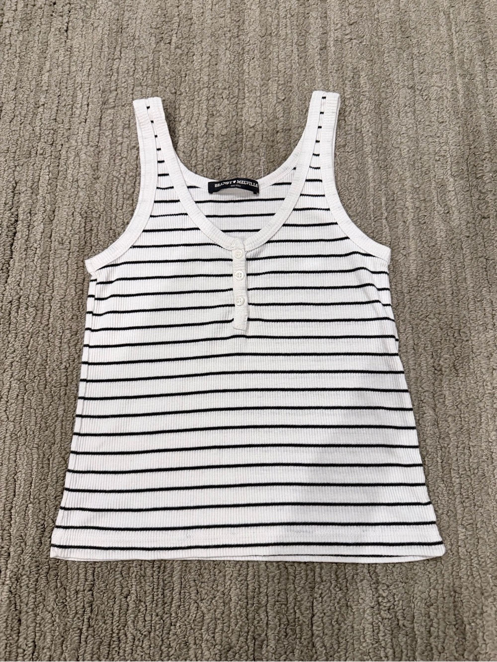 Brandy Melville White Tank Top with Black Stripes and Button Henley